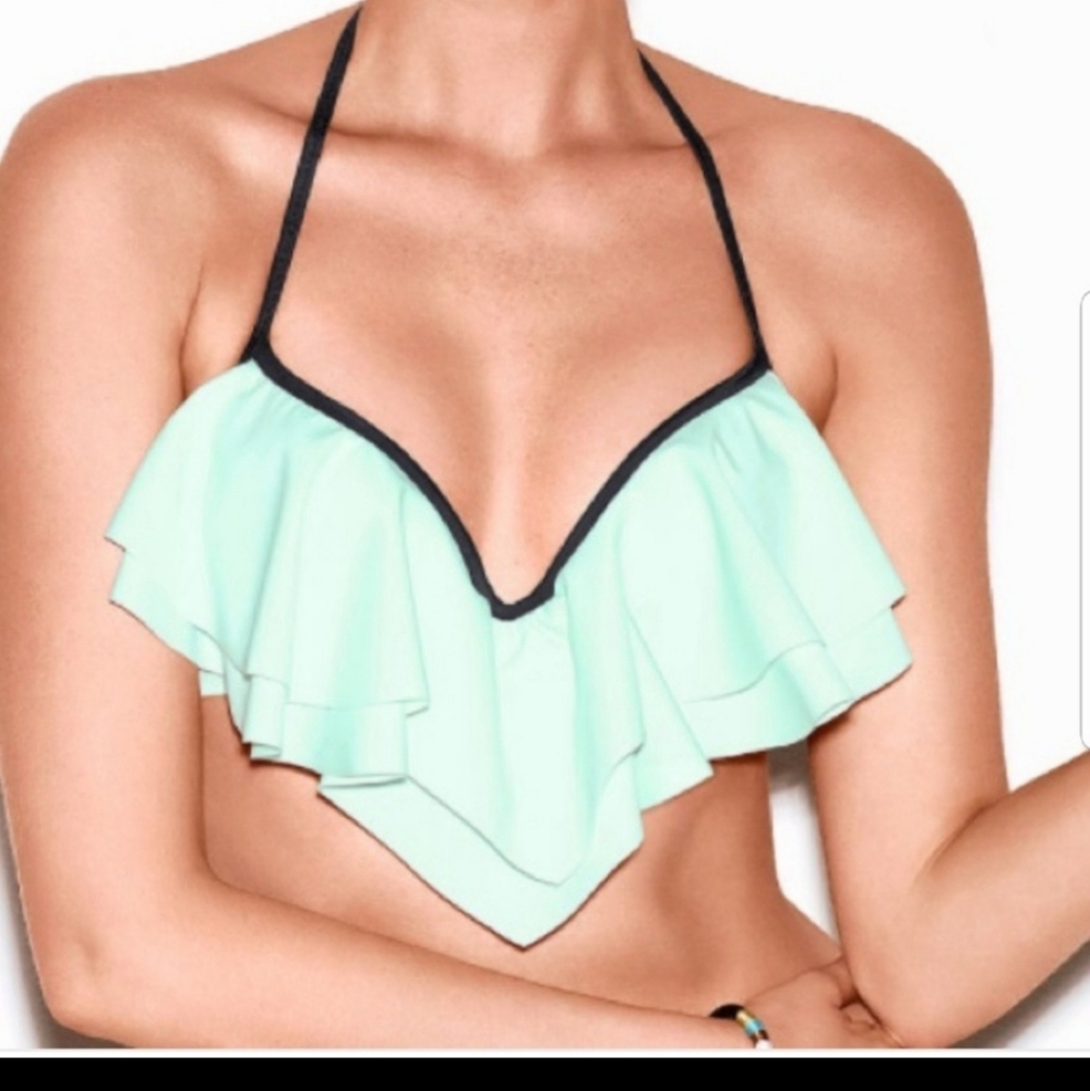Pink Victoria Secret Mint Green Ruffled bikini top